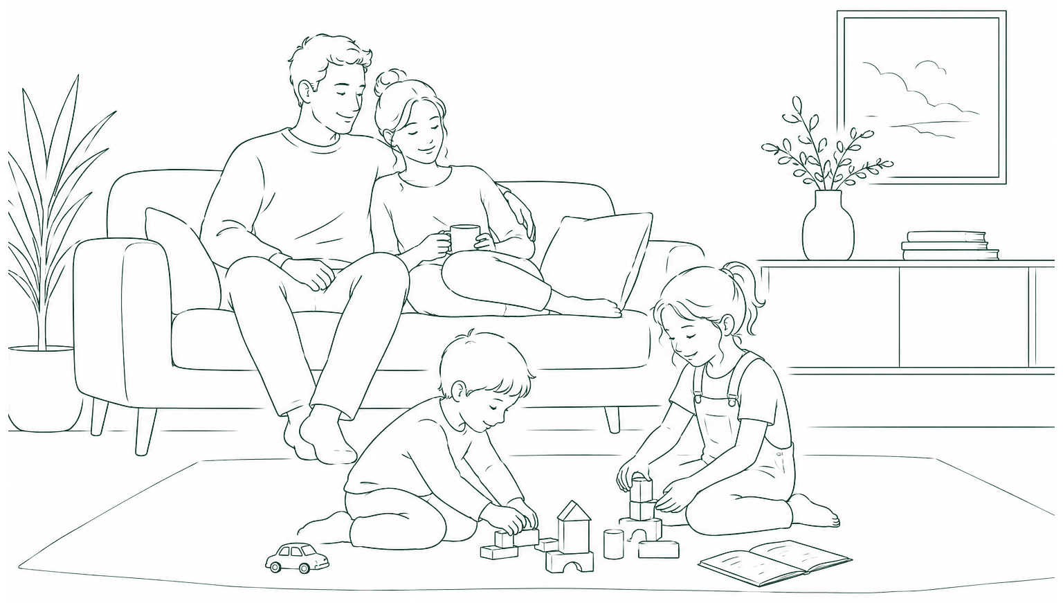 Famille dans son salon